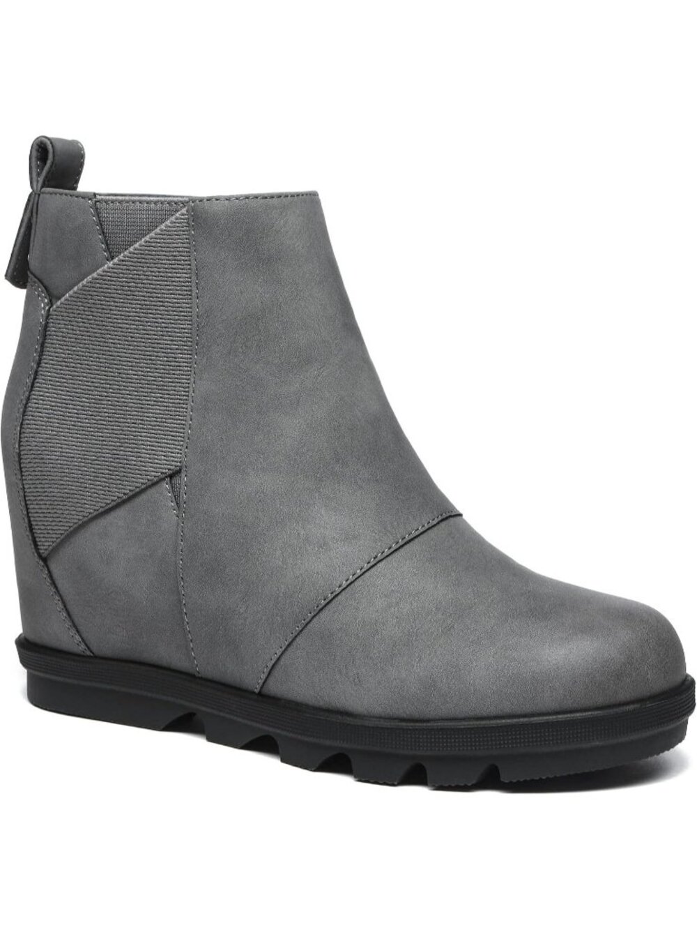 Women's Grey Faux Leather Comfortable Low Hidden Wedge Casual Short Ankle Boots